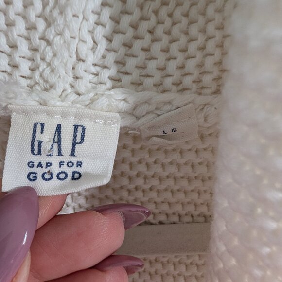 GAP for good Knit Textured Shawl-Collar Cardigan Vest White Cotton Large Cozy - Picture 5 of 11